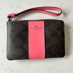 NWOT Coach Signature Brown and Pink Wristlet